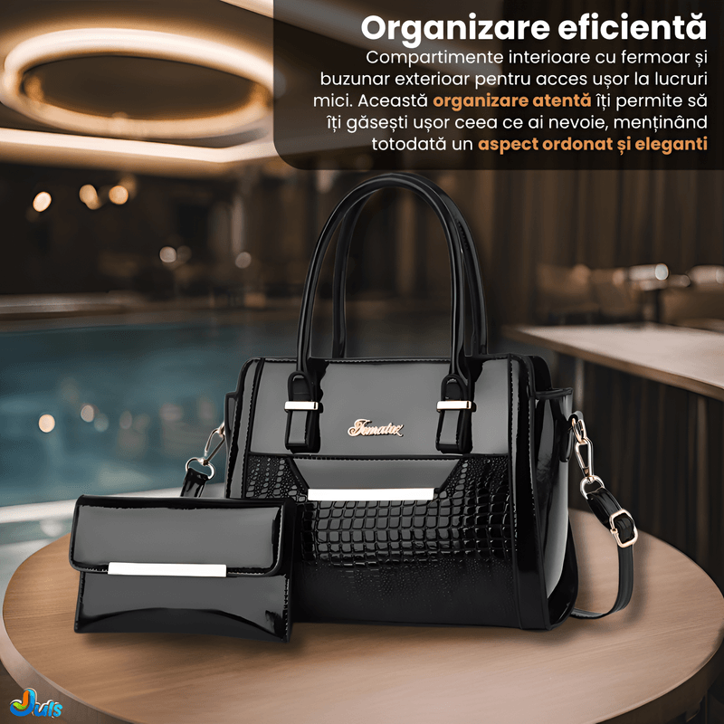 Fashion, accesorii si bijuterii - Femei - Accesorii femei - Genti si rucsacuri femei - Geanta cu Poseta, Piele Sintetica Premium, Design Elegant, Durabilitate Superiora, Negru - Infinity.ro