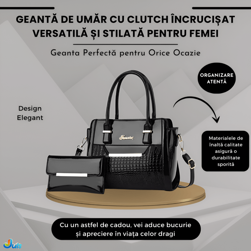 Fashion, accesorii si bijuterii - Femei - Accesorii femei - Genti si rucsacuri femei - Geanta cu Poseta, Piele Sintetica Premium, Design Elegant, Durabilitate Superiora, Negru - Infinity.ro