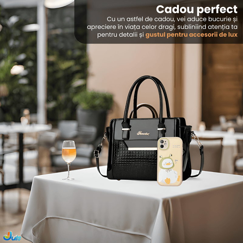 Fashion, accesorii si bijuterii - Femei - Accesorii femei - Genti si rucsacuri femei - Geanta cu Poseta, Piele Sintetica Premium, Design Elegant, Durabilitate Superiora, Negru - Infinity.ro