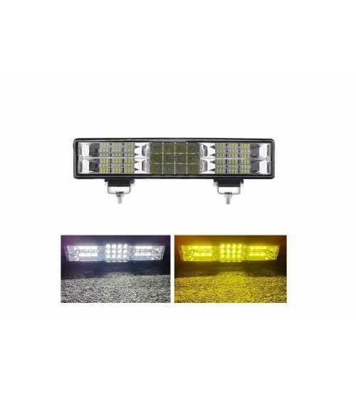 Led bar auto bicolor, alb galben, proiector auto led 30 cm 12-24v + functie flash si blitz