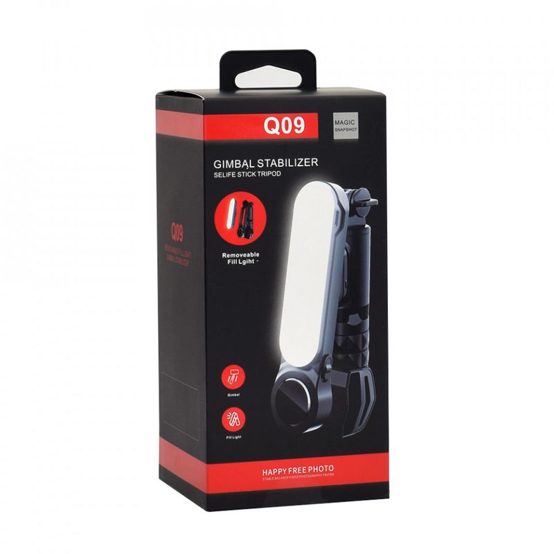 Laptop, Telefoane si Tablete - Telefoane mobile si accesorii - Accesorii Telefoane - Selfie stick-uri - Gimbal Mini Selfie Stick cu LED si Trepied, 70cm - Techsuit (Q09) - Negru - Infinity.ro