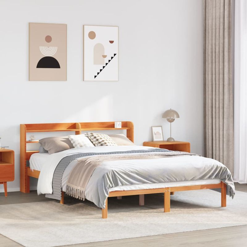 Casa si Gradina - Mobilier - Paturi si accesorii - Paturi - Cadru de pat cu tablie, maro ceruit, 120x190 cm, lemn masiv pin - Infinity.ro
