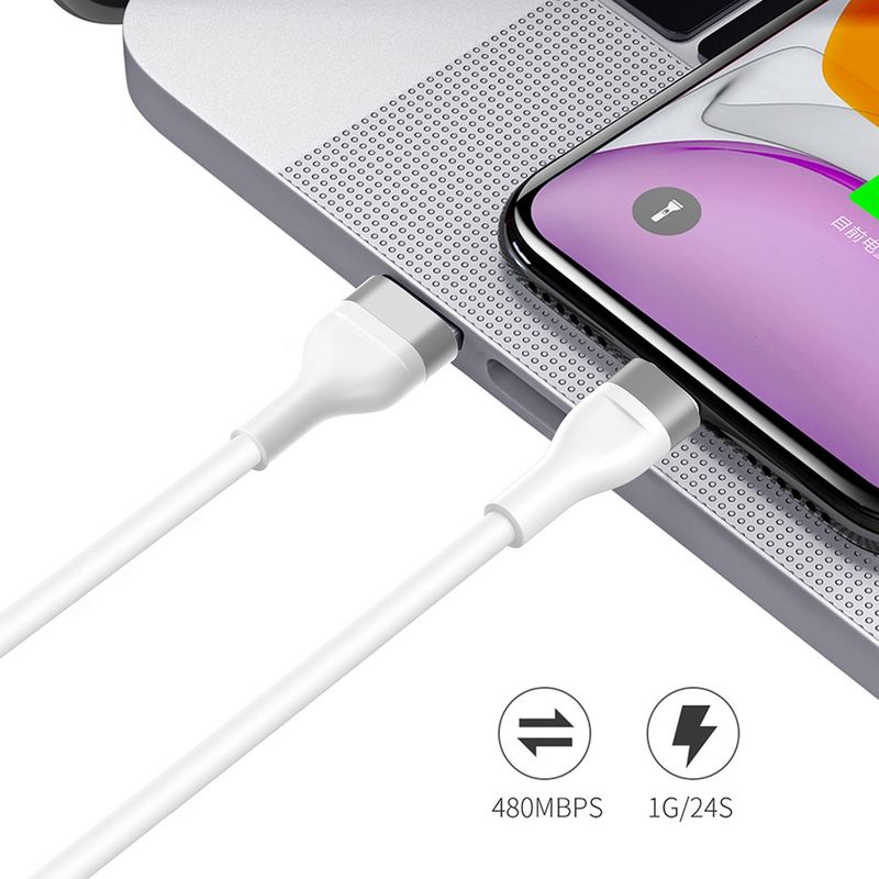 Laptop, Telefoane si Tablete - Telefoane mobile si accesorii - Accesorii Telefoane - Cabluri si adaptoare telefoane - Cablu de Date cu Mufe USB, Type-C 60W, 1.2m - Lito (LD02) - Alb - Infinity.ro