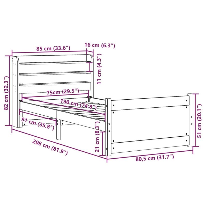 Casa si Gradina - Mobilier - Paturi si accesorii - Paturi - Cadru de pat cu tablie, 75x190 cm, lemn masiv de pin - Infinity.ro