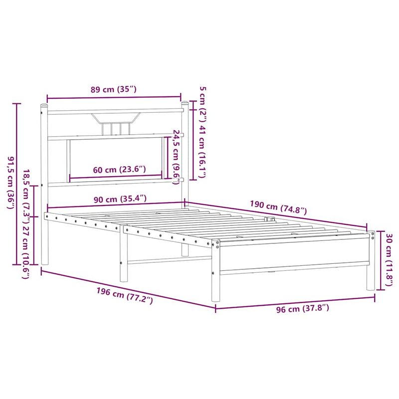 Casa si Gradina - Mobilier - Paturi si accesorii - Paturi - Cadru pat fara saltea stejar sonoma, 90x190 cm, lemn prelucrat - Infinity.ro