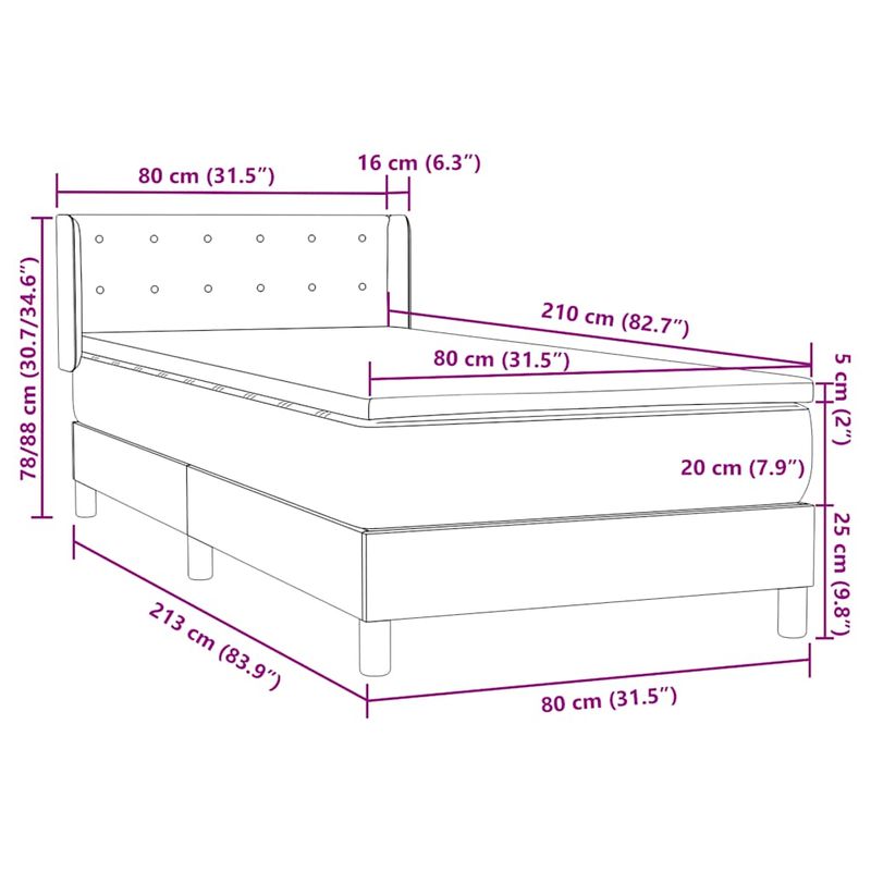 Casa si Gradina - Mobilier - Paturi si accesorii - Paturi - Pat box spring cu saltea, gri inchis, 80x210 cm, catifea - Infinity.ro
