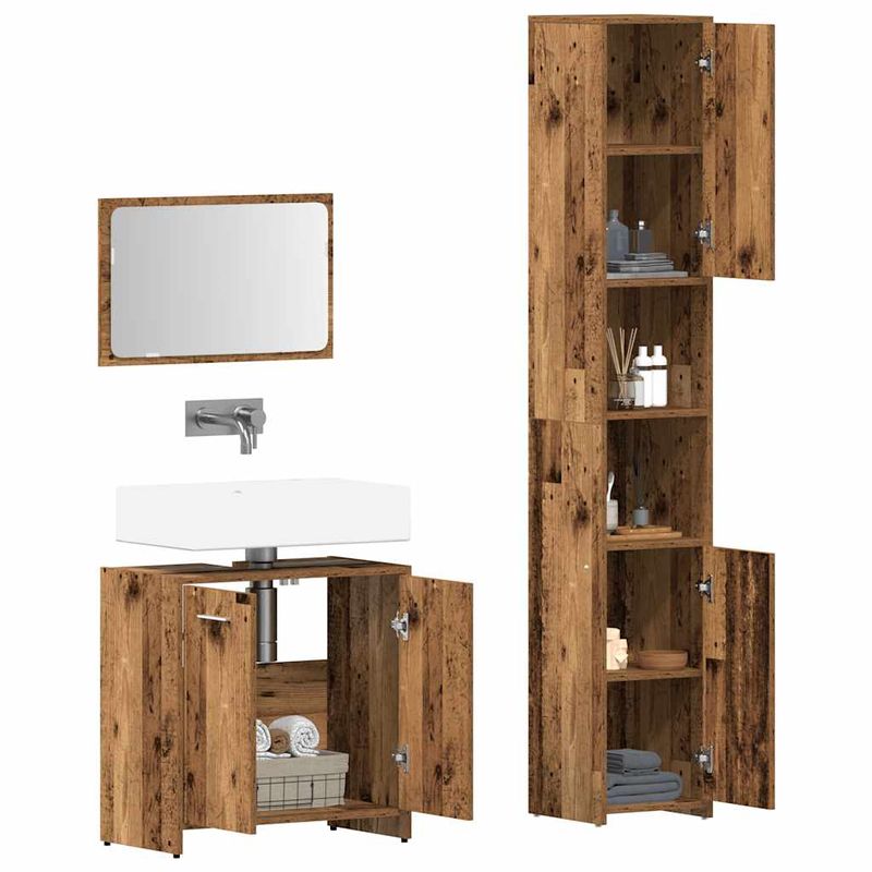 Casa si Gradina - Mobilier - Seturi de mobilier - Seturi baie - Set mobilier de baie, 3 piese, lemn vechi, lemn prelucrat - Infinity.ro