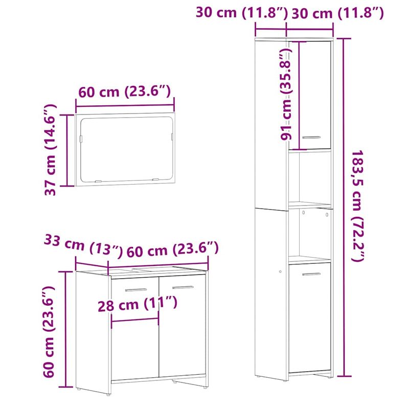 Casa si Gradina - Mobilier - Seturi de mobilier - Seturi baie - Set mobilier de baie, 3 piese, lemn vechi, lemn prelucrat - Infinity.ro