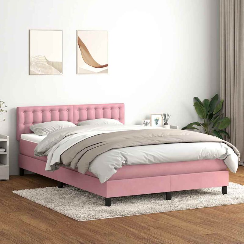 Casa si Gradina - Mobilier - Paturi si accesorii - Paturi - Pat box spring cu saltea, roz, 140x210 cm, catifea - Infinity.ro