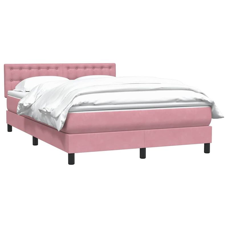 Casa si Gradina - Mobilier - Paturi si accesorii - Paturi - Pat box spring cu saltea, roz, 140x210 cm, catifea - Infinity.ro