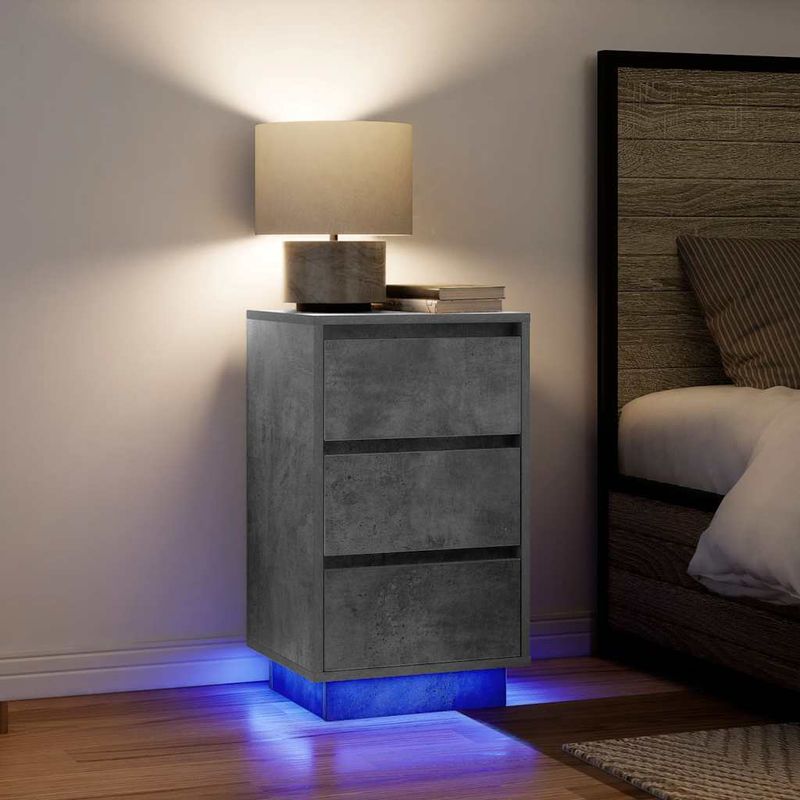 Casa si Gradina - Mobilier - Comode si corpuri - Noptiere - Noptiera cu lumini LED Gri beton 38x34x65 cm - Infinity.ro
