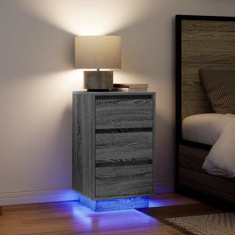 Casa si Gradina - Mobilier - Comode si corpuri - Noptiere - Noptiera cu lumini LED Gri Sonoma 38x34x65 cm - Infinity.ro