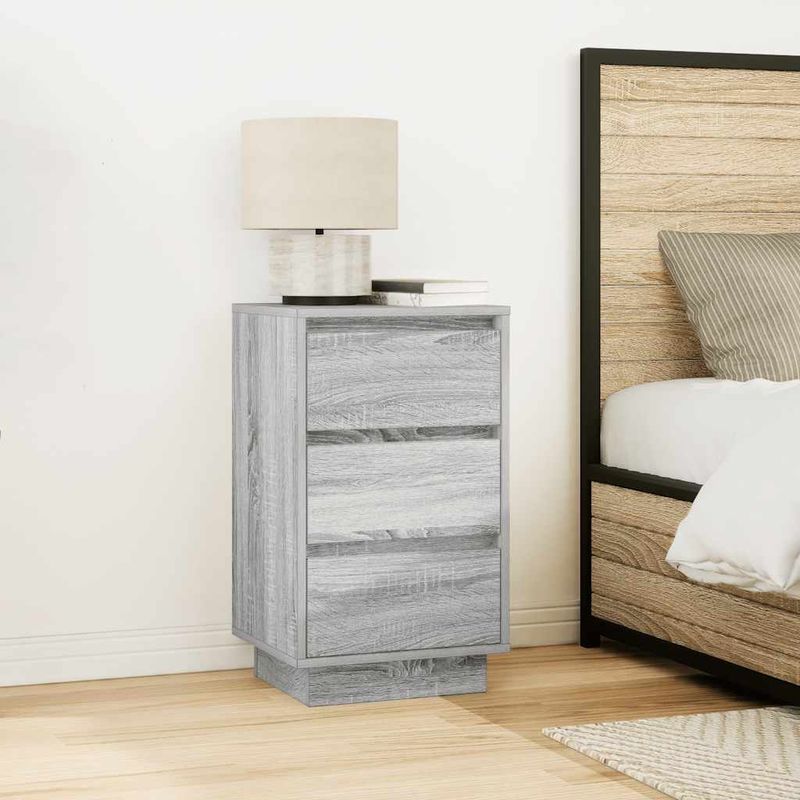 Casa si Gradina - Mobilier - Comode si corpuri - Noptiere - Noptiera cu lumini LED Gri Sonoma 38x34x65 cm - Infinity.ro