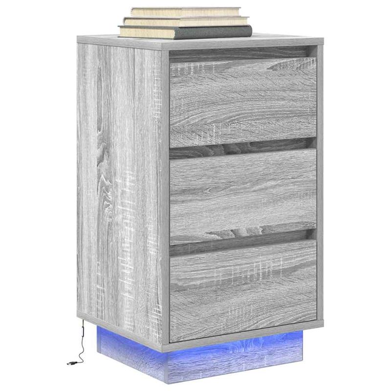 Casa si Gradina - Mobilier - Comode si corpuri - Noptiere - Noptiera cu lumini LED Gri Sonoma 38x34x65 cm - Infinity.ro