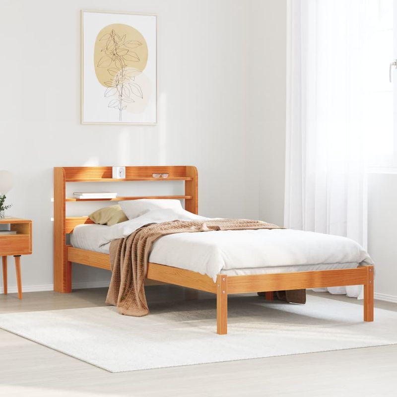 Casa si Gradina - Mobilier - Paturi si accesorii - Paturi - Cadru de pat cu tablie, maro ceruit, 100x200 cm, lemn masiv pin - Infinity.ro