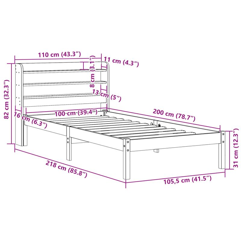 Casa si Gradina - Mobilier - Paturi si accesorii - Paturi - Cadru de pat cu tablie, maro ceruit, 100x200 cm, lemn masiv pin - Infinity.ro