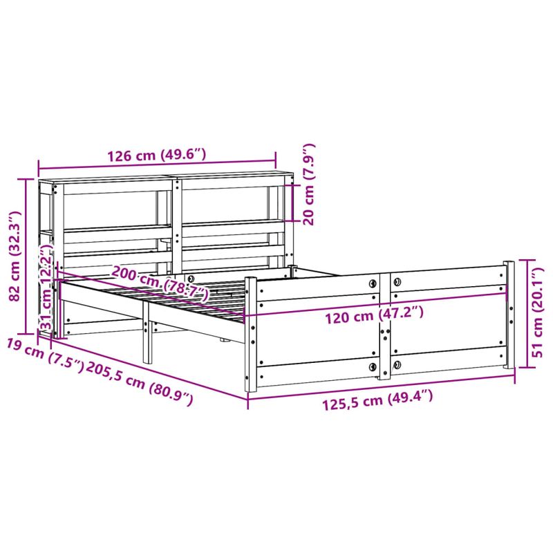 Casa si Gradina - Mobilier - Paturi si accesorii - Paturi - Cadru de pat cu tablie, 120x200 cm, lemn masiv de pin - Infinity.ro