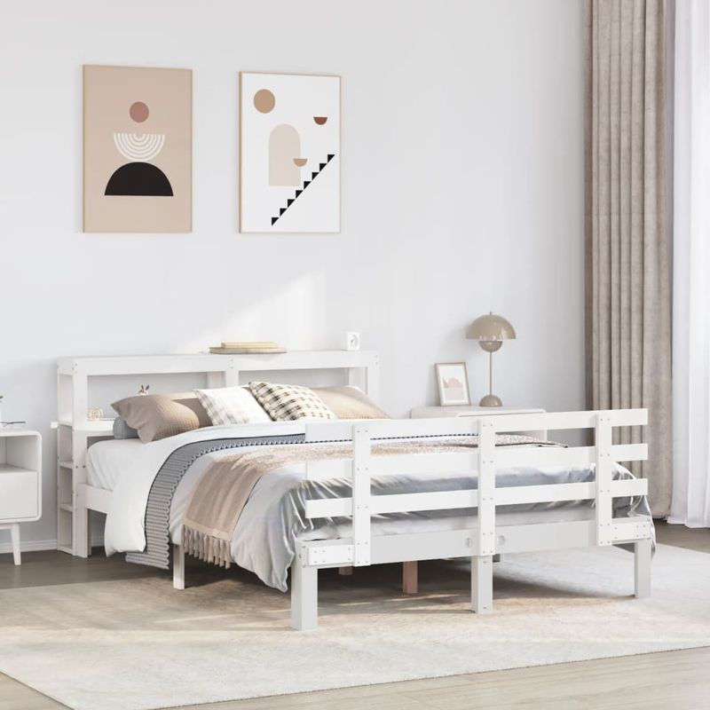 Casa si Gradina - Mobilier - Paturi si accesorii - Paturi - Cadru de pat cu tablie, alb, 150x200 cm lemn masiv pin - Infinity.ro