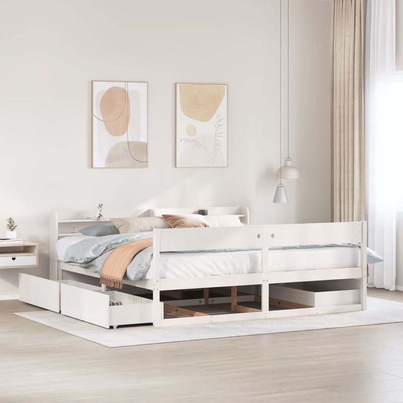 Casa si Gradina - Mobilier - Paturi si accesorii - Paturi - Cadru de pat fara saltea, alb, 200x200 cm, lemn masiv pin - Infinity.ro