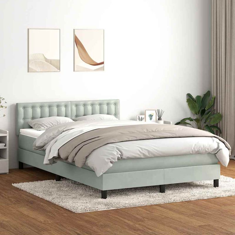 Casa si Gradina - Mobilier - Paturi si accesorii - Paturi - Pat box spring cu saltea, gri deschis, 160x220 cm, catifea - Infinity.ro