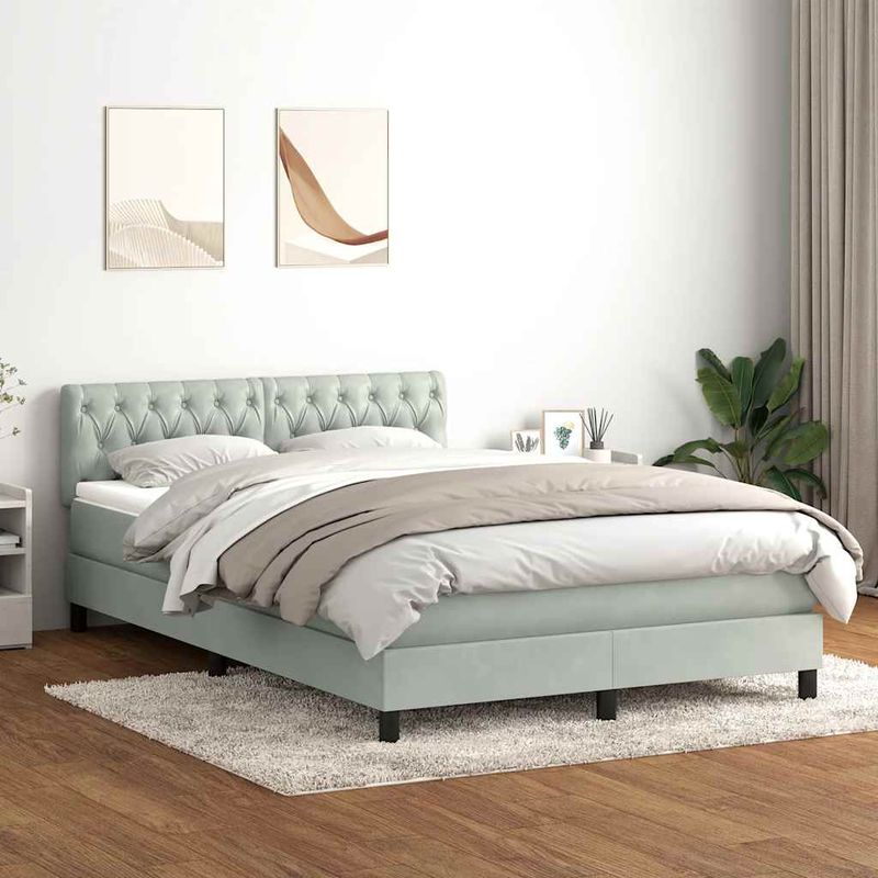 Casa si Gradina - Mobilier - Paturi si accesorii - Paturi - Pat box spring cu saltea, gri deschis, 160x210 cm, catifea - Infinity.ro