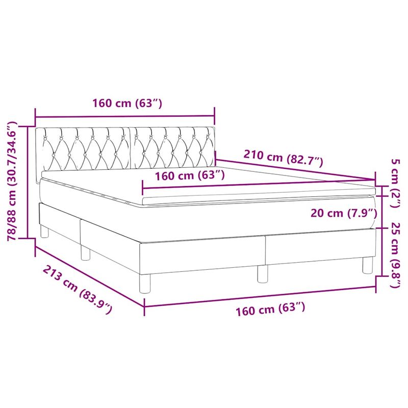 Casa si Gradina - Mobilier - Paturi si accesorii - Paturi - Pat box spring cu saltea, gri deschis, 160x210 cm, catifea - Infinity.ro