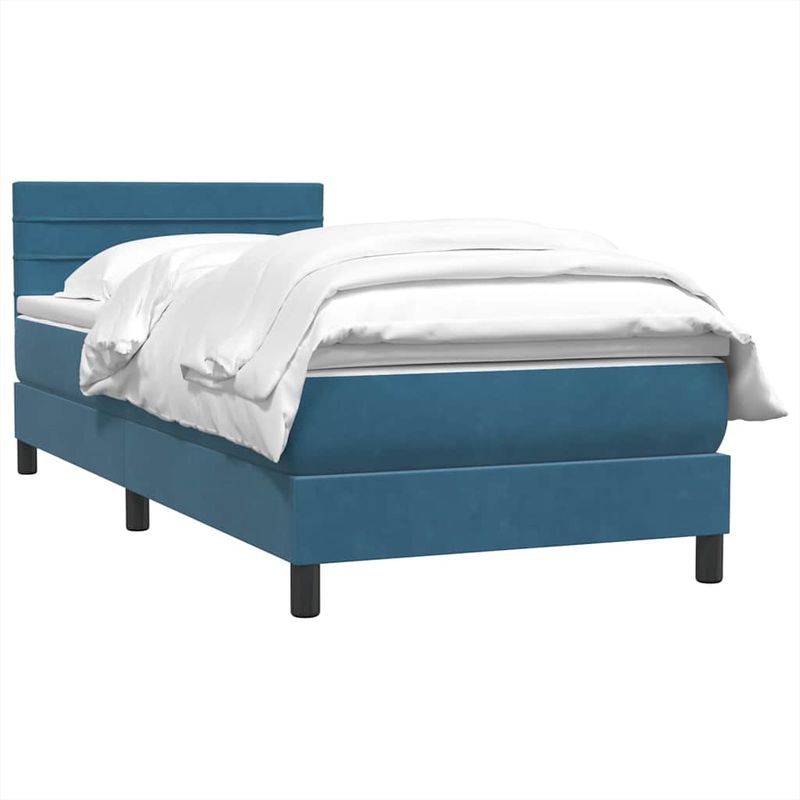 Casa si Gradina - Mobilier - Paturi si accesorii - Paturi - Pat box spring cu saltea, albastru inchis, 80x210 cm, catifea - Infinity.ro