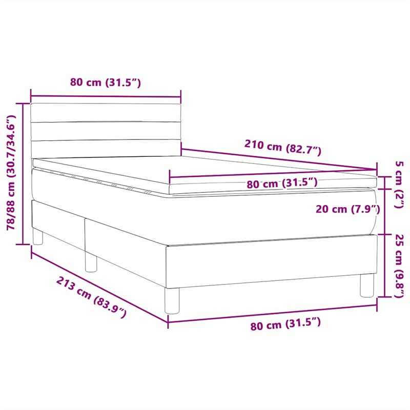 Casa si Gradina - Mobilier - Paturi si accesorii - Paturi - Pat box spring cu saltea, albastru inchis, 80x210 cm, catifea - Infinity.ro