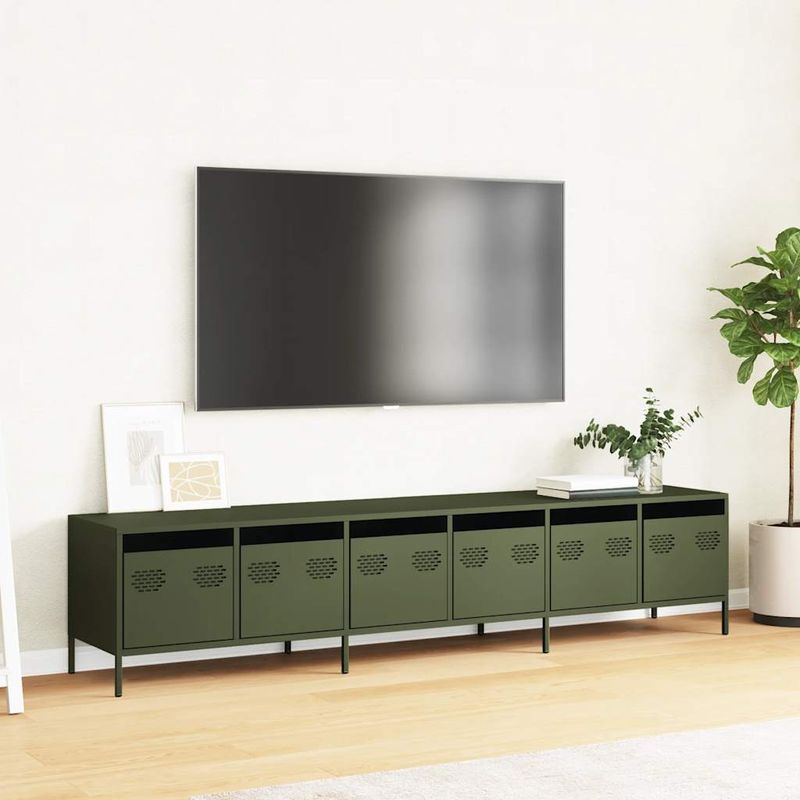 Casa si Gradina - Mobilier - Comode si corpuri - Comode - Dulap TV, verde masliniu, 202x39x43,5 cm, otel laminat la rece - Infinity.ro