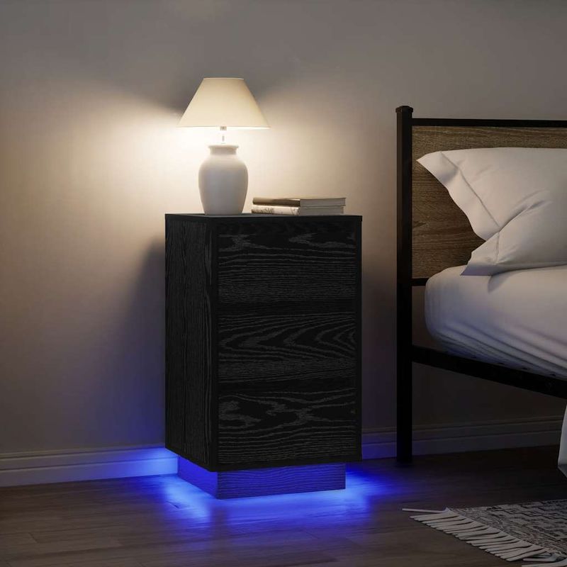 Casa si Gradina - Mobilier - Comode si corpuri - Noptiere - Noptiera cu lumini LED Negru 38x34x65 cm - Infinity.ro
