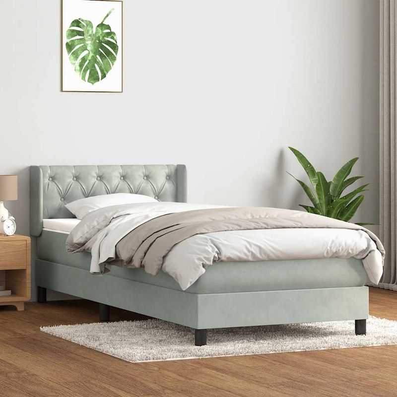 Casa si Gradina - Mobilier - Paturi si accesorii - Paturi - Pat box spring cu saltea, gri deschis, 80x210 cm, catifea - Infinity.ro