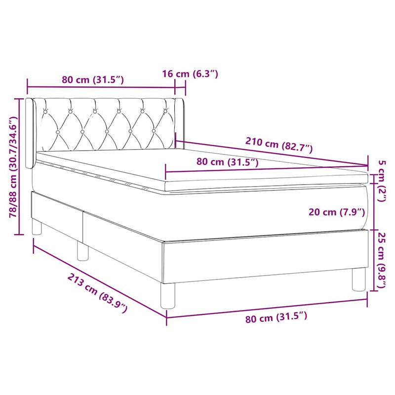 Casa si Gradina - Mobilier - Paturi si accesorii - Paturi - Pat box spring cu saltea, gri deschis, 80x210 cm, catifea - Infinity.ro
