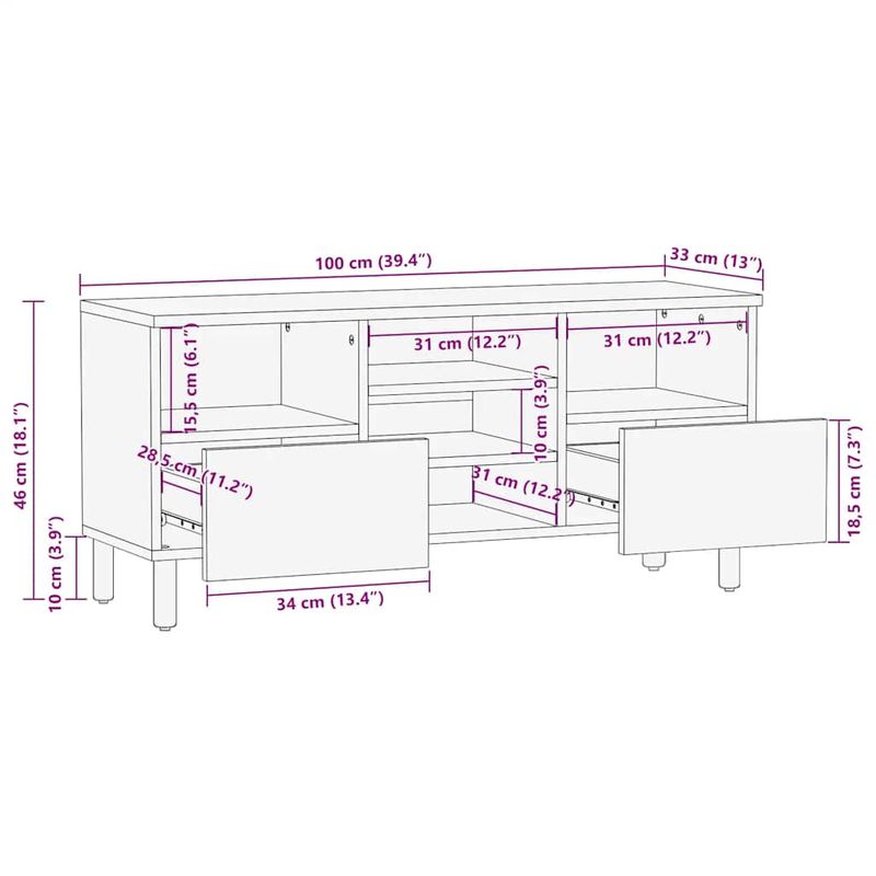 Casa si Gradina - Mobilier - Dulapuri si sifoniere - Dulapuri - Dulap TV maro 100x33x46 cm lemn masiv de mango - Infinity.ro