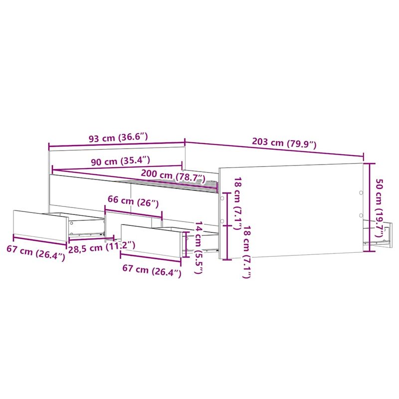 Casa si Gradina - Mobilier - Paturi si accesorii - Paturi - Cadru de pat fara saltea Lemn vechi 90x200cm Lemn prelucrat - Infinity.ro