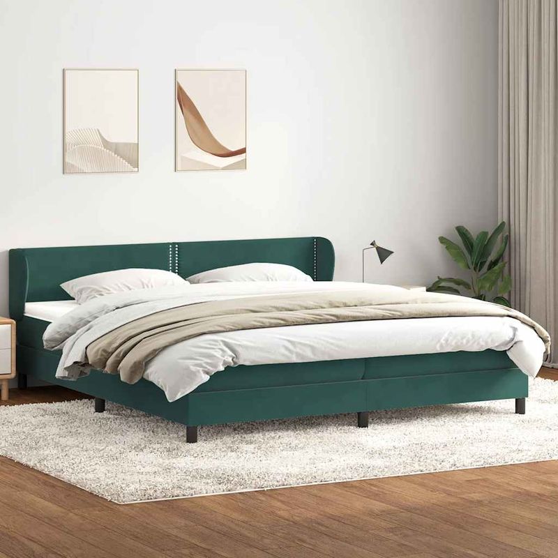 Casa si Gradina - Mobilier - Paturi si accesorii - Paturi - Pat cu arcuri cu saltele verde inchis 180x220 cm catifea, model unică și cuie de tapițerie - Infinity.ro