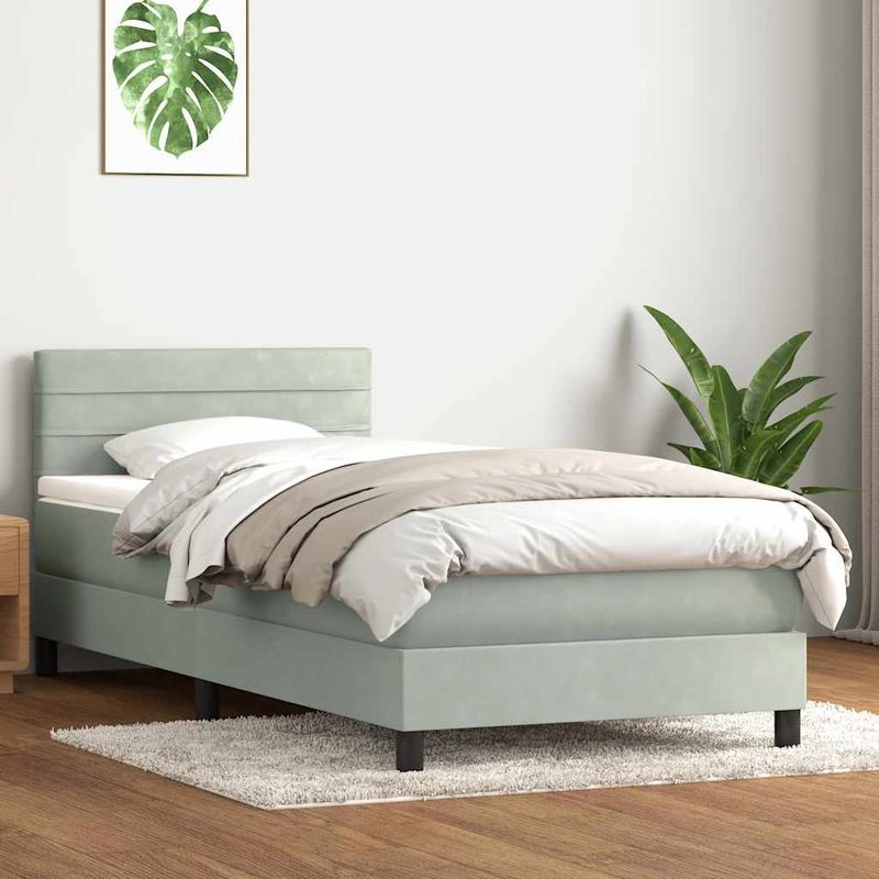 Casa si Gradina - Mobilier - Paturi si accesorii - Paturi - Pat box spring cu saltea, gri deschis, 90x210 cm, catifea - Infinity.ro