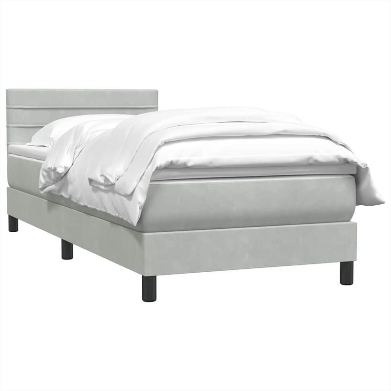 Casa si Gradina - Mobilier - Paturi si accesorii - Paturi - Pat box spring cu saltea, gri deschis, 90x210 cm, catifea - Infinity.ro