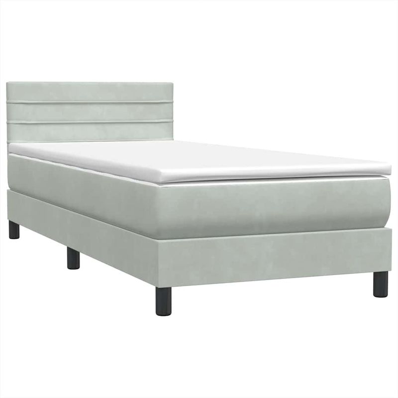 Casa si Gradina - Mobilier - Paturi si accesorii - Paturi - Pat box spring cu saltea, gri deschis, 90x210 cm, catifea - Infinity.ro