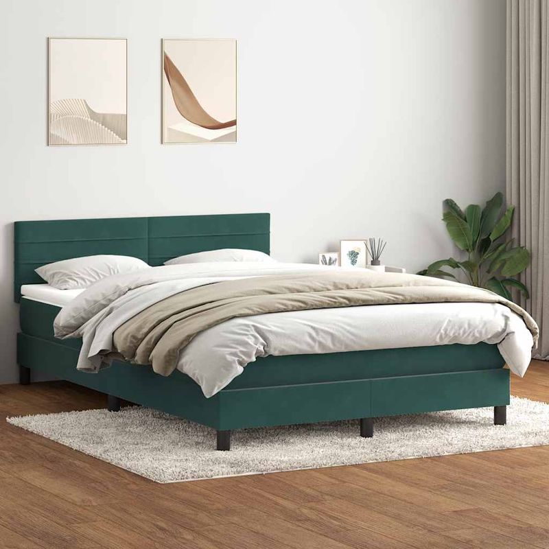 Casa si Gradina - Mobilier - Paturi si accesorii - Paturi - Pat box spring cu saltea, verde inchis, 160x210 cm, catifea - Infinity.ro