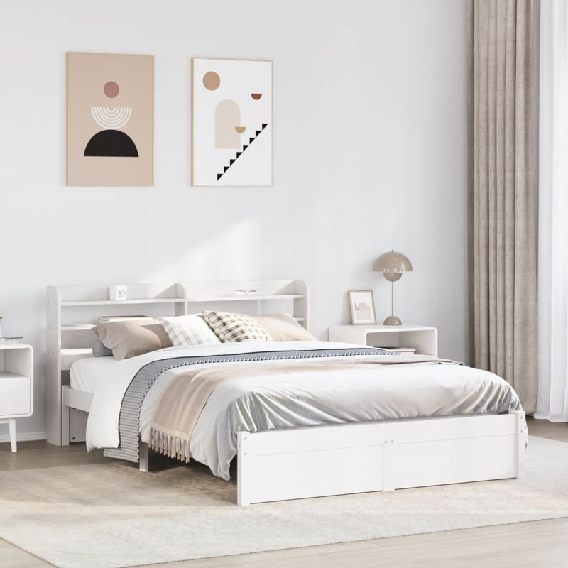Casa si Gradina - Mobilier - Paturi si accesorii - Paturi - Cadru de pat cu tablie, alb, 150x200 cm lemn masiv pin - Infinity.ro