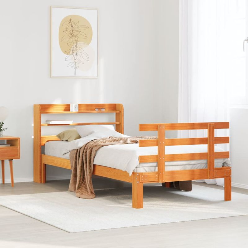 Casa si Gradina - Mobilier - Paturi si accesorii - Paturi - Cadru de pat cu tablie, maro ceruit, 100x200 cm, lemn masiv pin - Infinity.ro