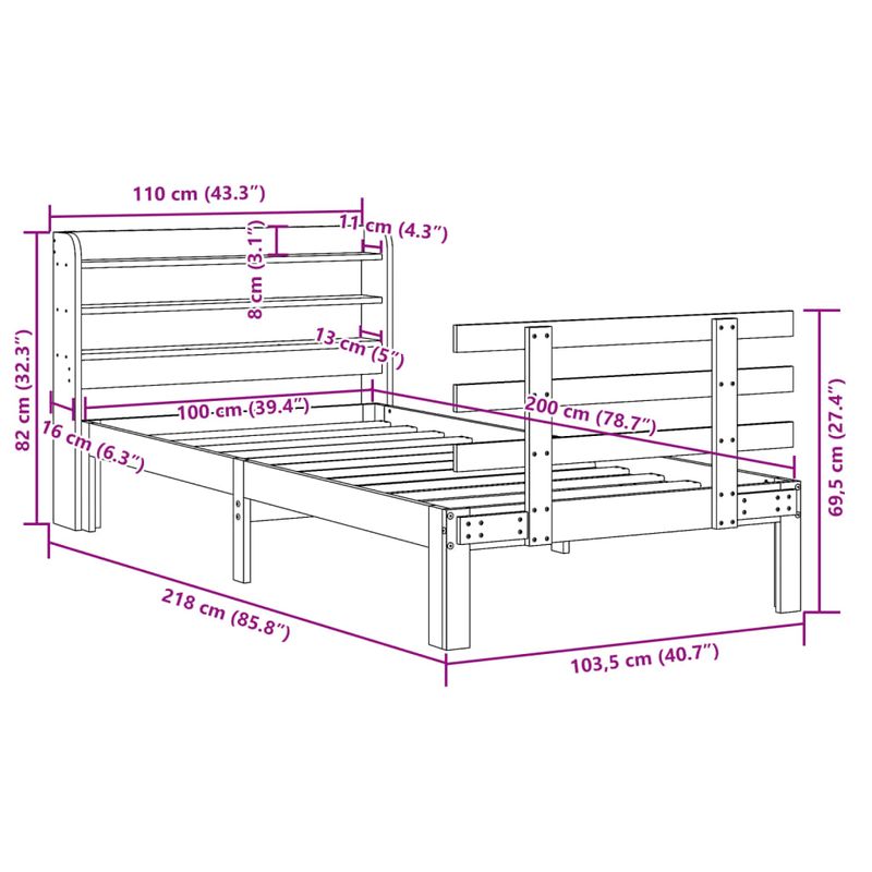 Casa si Gradina - Mobilier - Paturi si accesorii - Paturi - Cadru de pat cu tablie, maro ceruit, 100x200 cm, lemn masiv pin - Infinity.ro