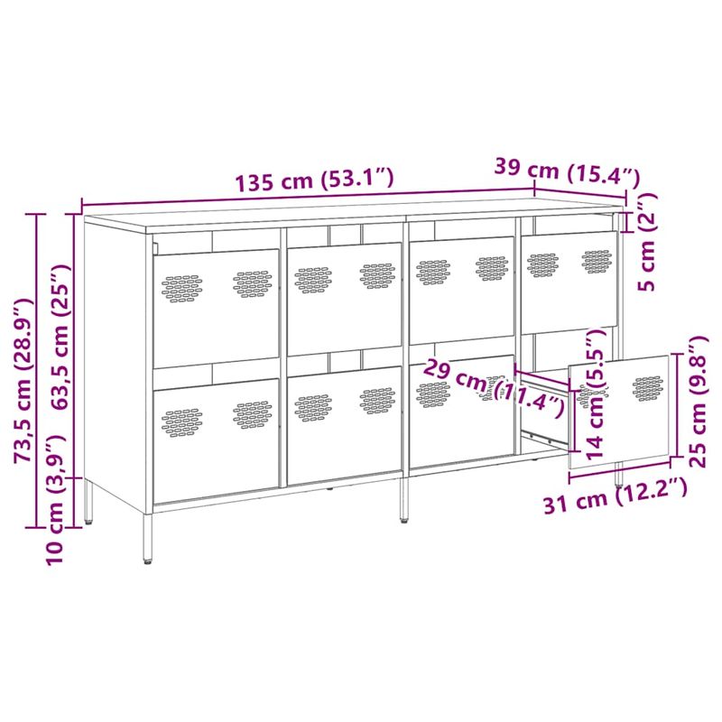 Casa si Gradina - Mobilier - Comode si corpuri - Comode - Dulap, roz, 135x39x73,5 cm, otel laminat la rece - Infinity.ro