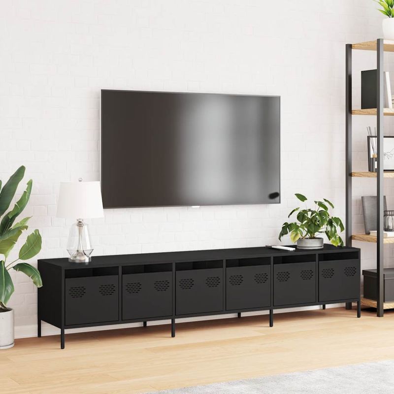 Casa si Gradina - Mobilier - Comode si corpuri - Comode - Dulap TV, negru, 202x39x43,5 cm, otel laminat la rece - Infinity.ro
