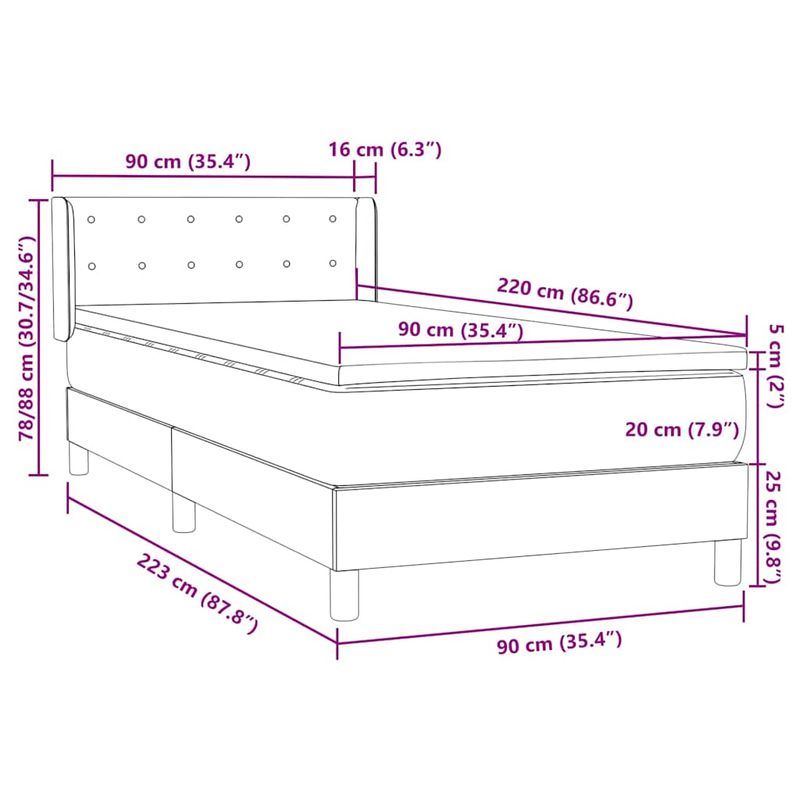 Casa si Gradina - Mobilier - Paturi si accesorii - Paturi - Pat box spring cu saltea, gri inchis, 90x220 cm, catifea - Infinity.ro