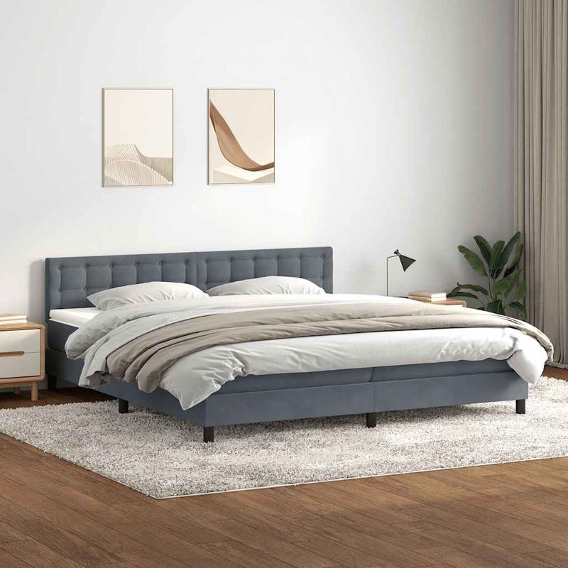 Casa si Gradina - Mobilier - Paturi si accesorii - Paturi - Pat box spring cu saltea, gri inchis, 180x220 cm, catifea - Infinity.ro