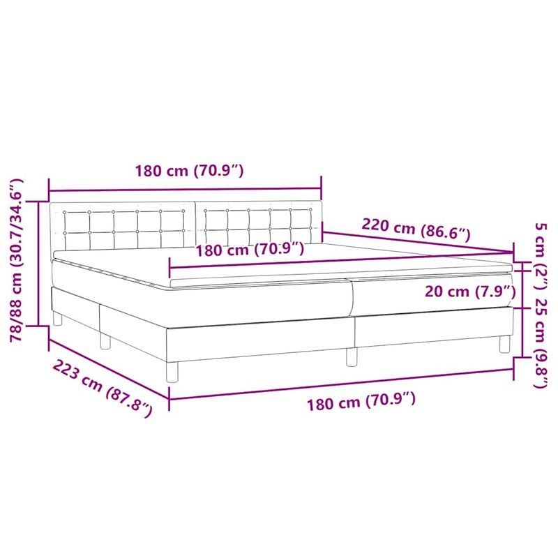 Casa si Gradina - Mobilier - Paturi si accesorii - Paturi - Pat box spring cu saltea, gri inchis, 180x220 cm, catifea - Infinity.ro