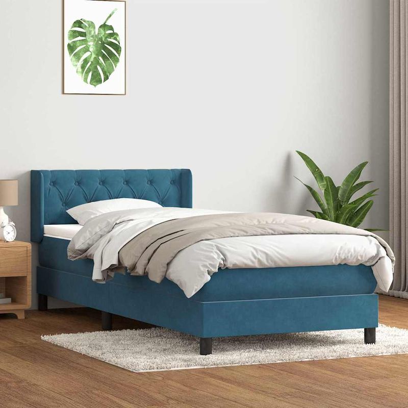 Casa si Gradina - Mobilier - Paturi si accesorii - Paturi - Pat box spring cu saltea, albastru inchis, 80x210 cm, catifea - Infinity.ro