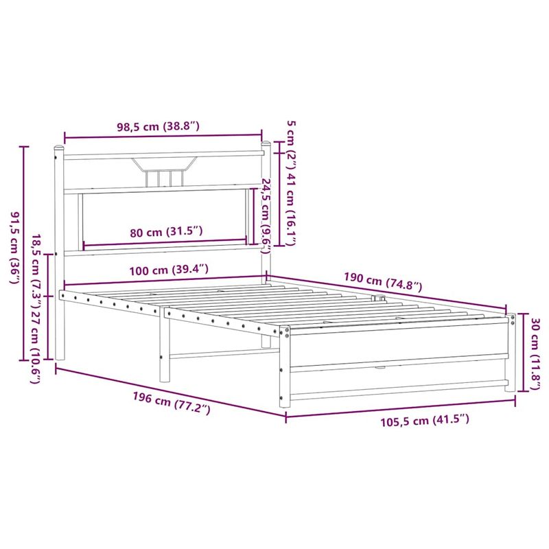 Casa si Gradina - Mobilier - Paturi si accesorii - Paturi - Cadru pat fara saltea, stejar fumuriu 100x190 cm lemn prelucrat - Infinity.ro
