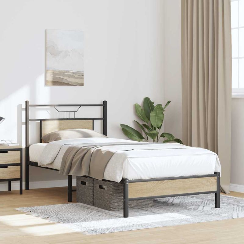 Casa si Gradina - Mobilier - Paturi si accesorii - Paturi - Cadru pat fara saltea stejar sonoma, 90x200 cm, lemn prelucrat - Infinity.ro